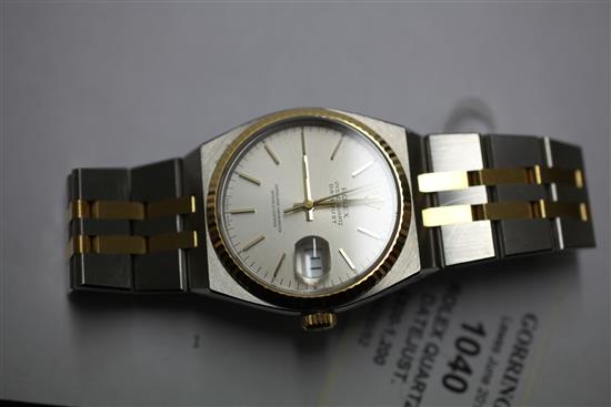 A gentlemans 1990s steel and gold Rolex Oyster Quartz Datejust wrist watch, no box or paperwork.